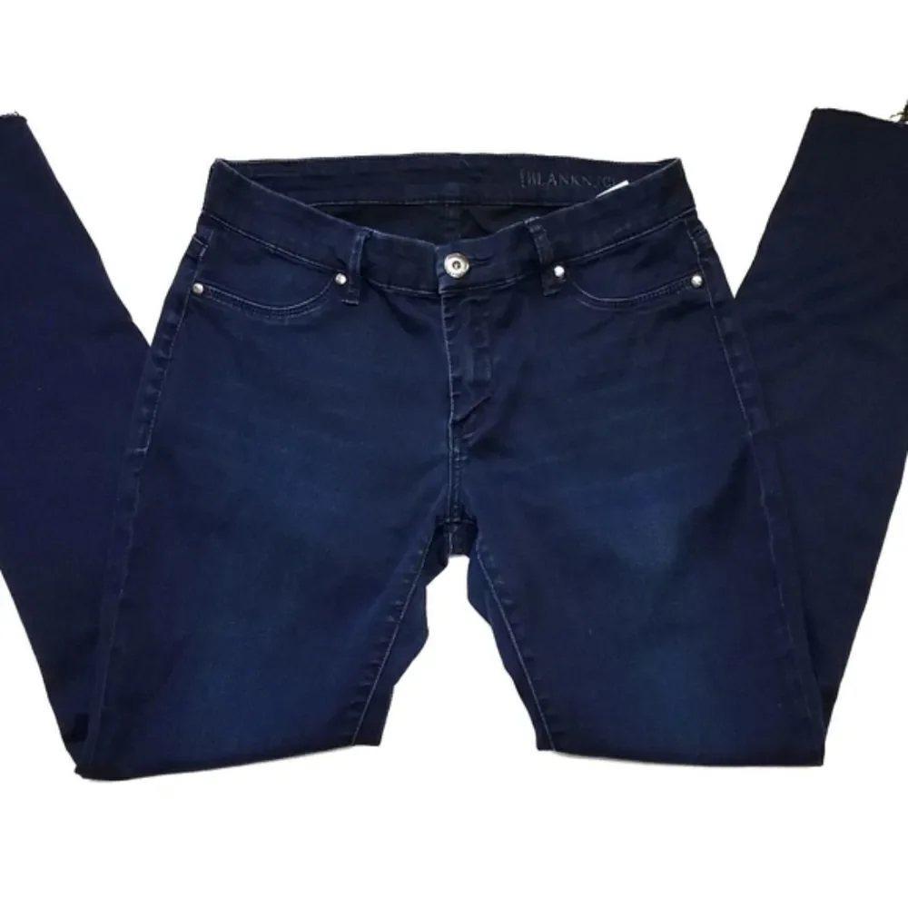 BLANKNYC Dark Wash Raw Cut Distressed Skinny Jeans